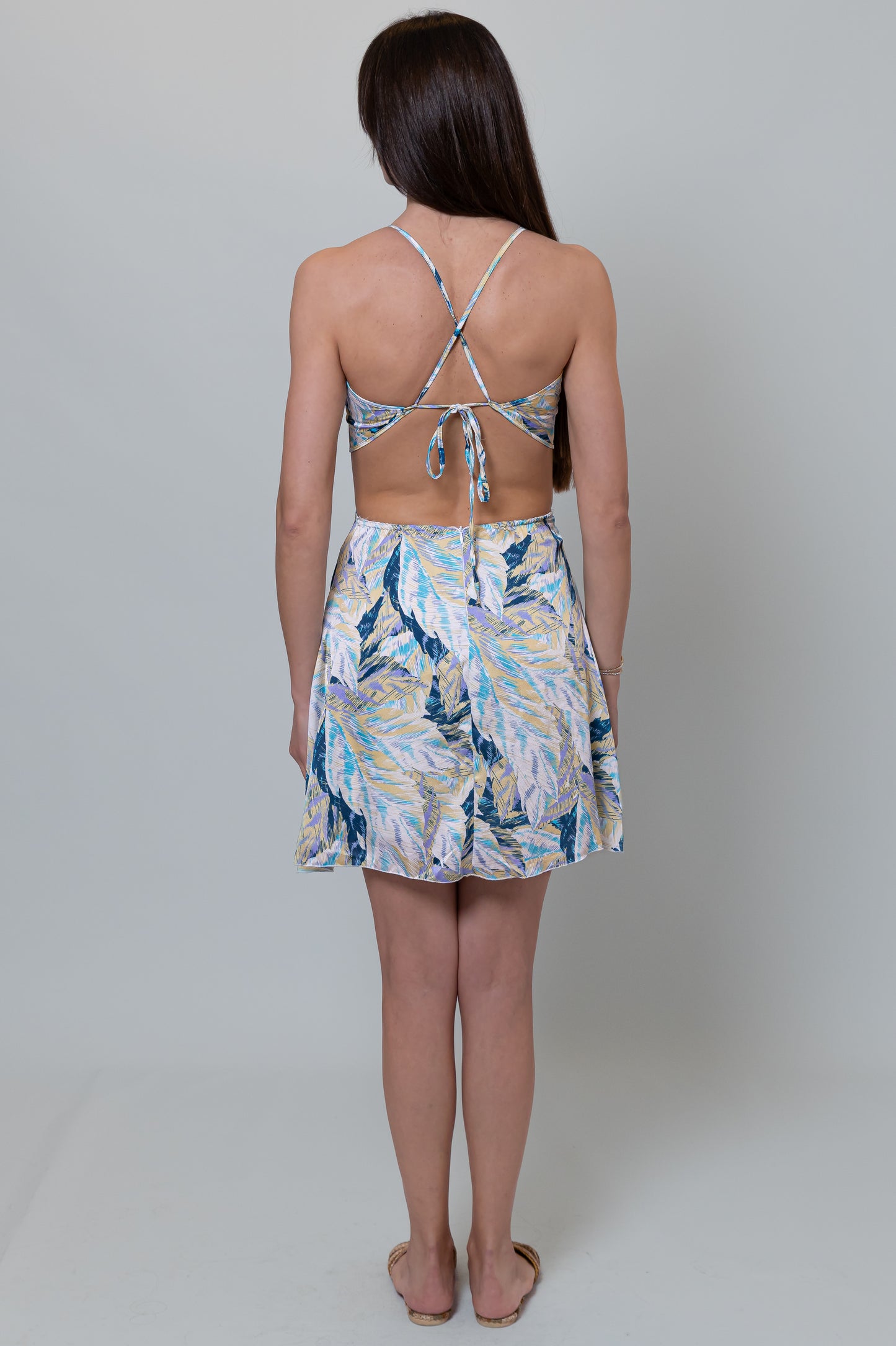 Backless Leaves Print Dress