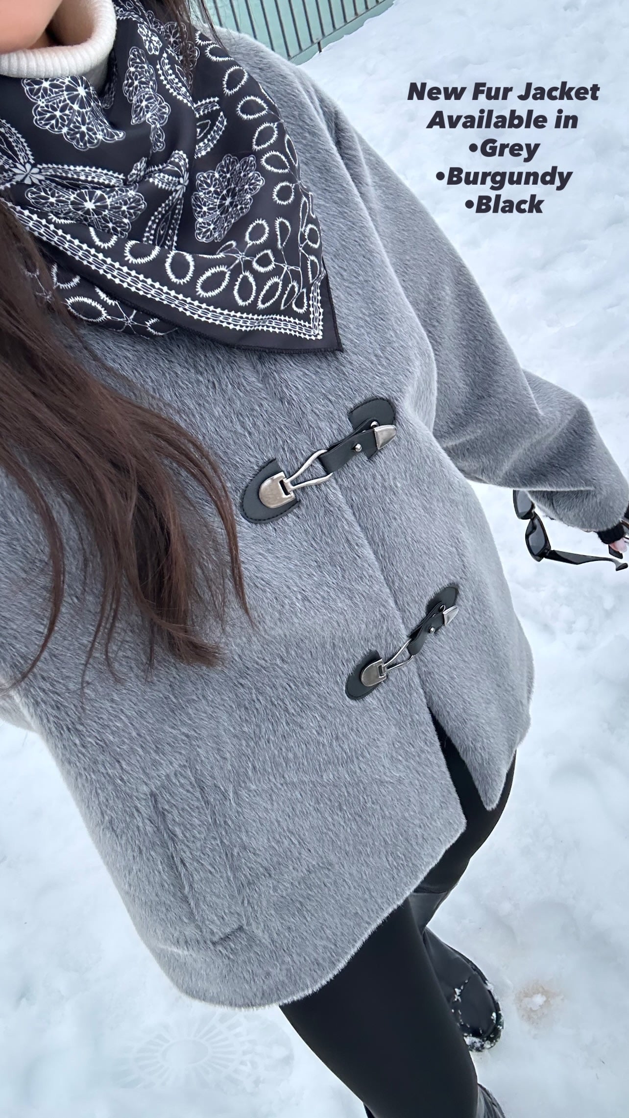 Fur Jacket with Satin Scarf