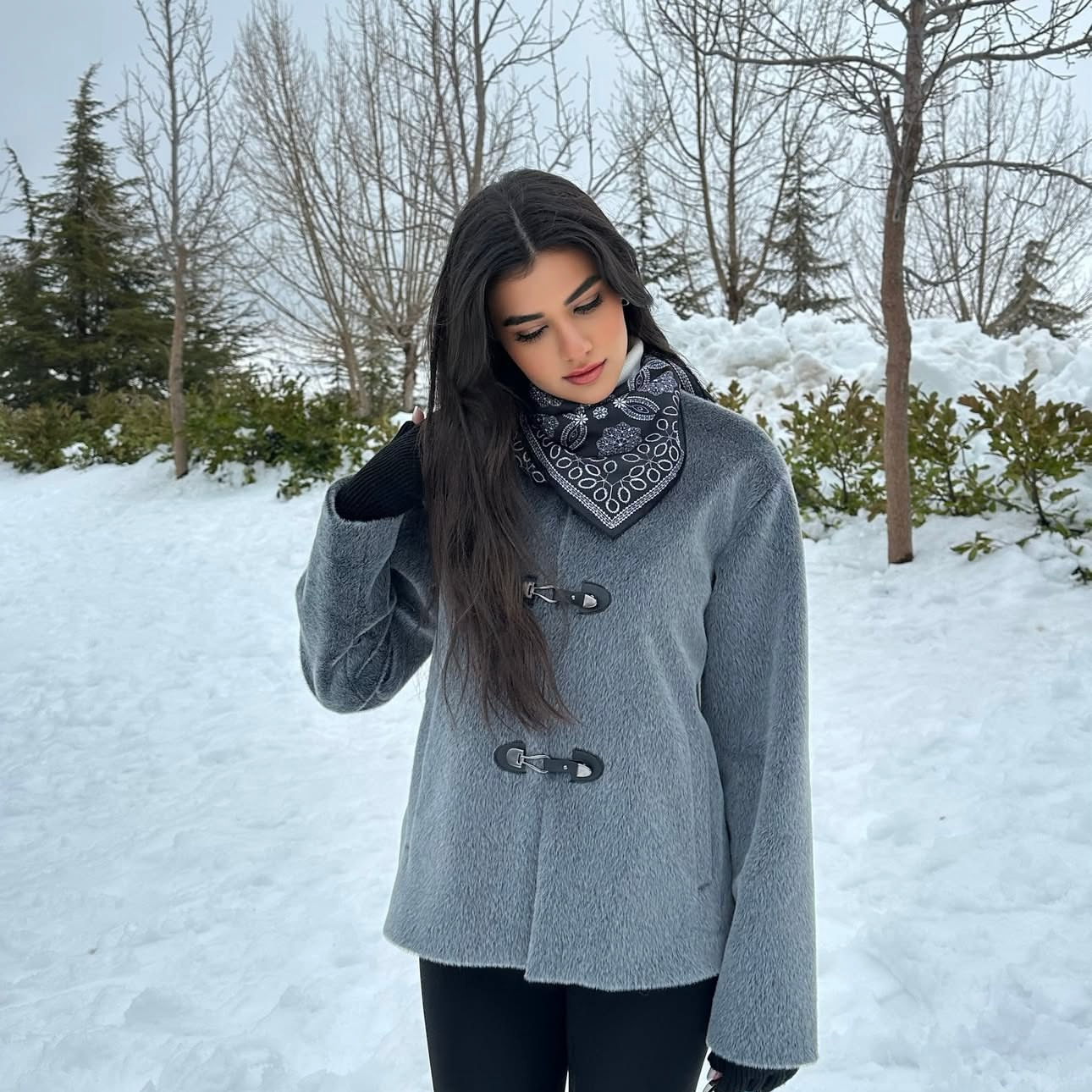 Fur Jacket with Satin Scarf