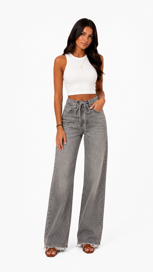 Ribboned denim jeans
