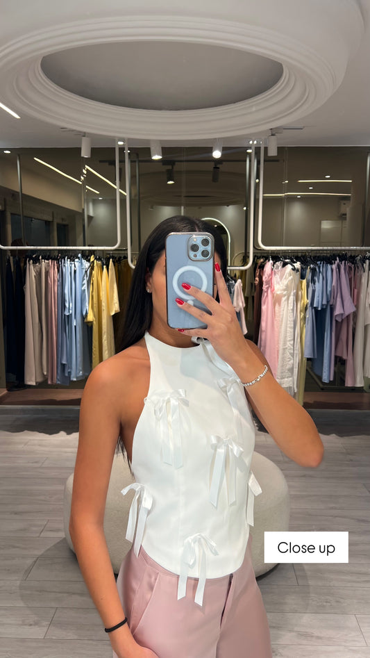 Ribboned  White Backless Top