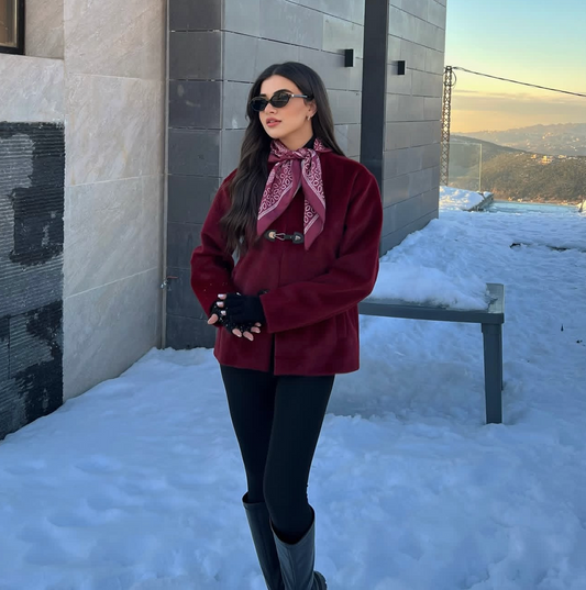 Fur Jacket with Satin Scarf