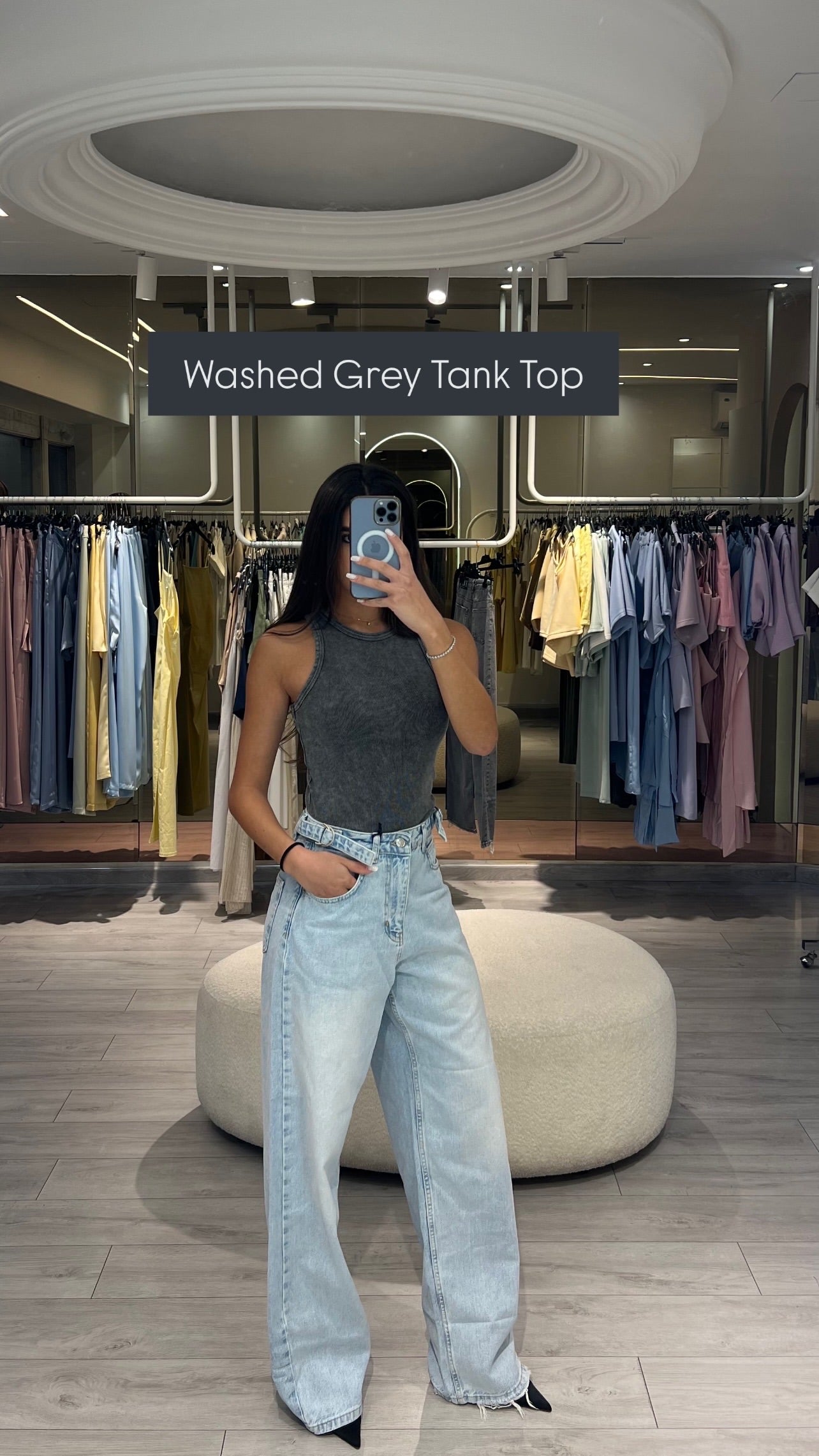 Grey halter ribbed top