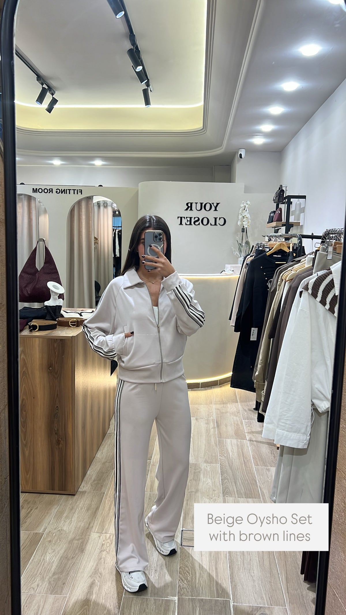 Beige oysho set with brown lines