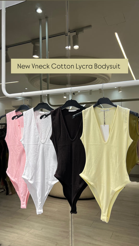 V neck Cotton Lycra Bodysuit