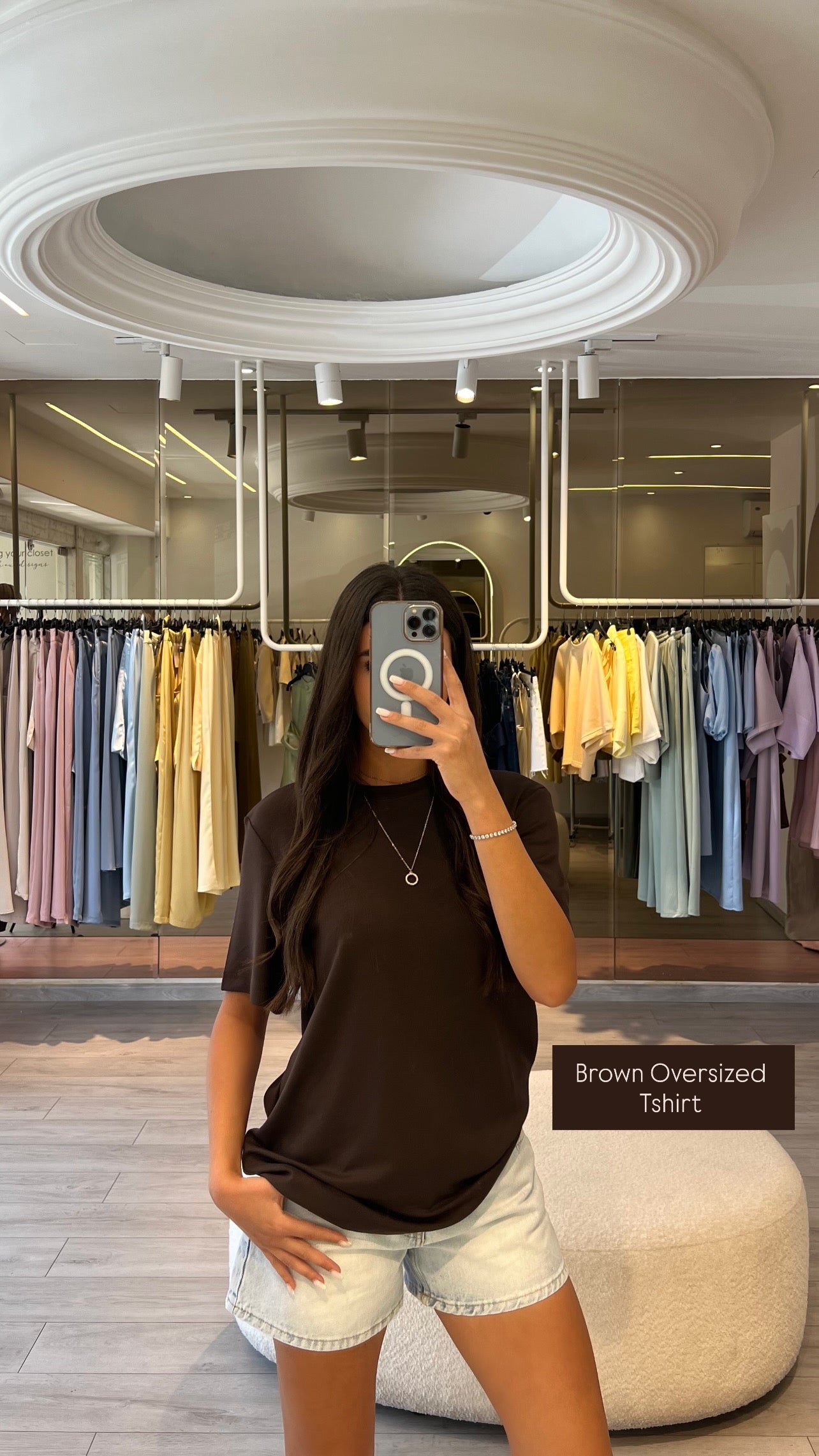 Brown Short Sleeves Oversized Basic
