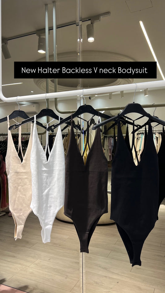 Backless V neck ribbed bodysuit