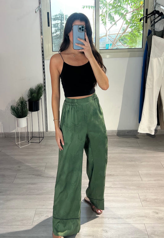 Satin Printed in Leaves Pants