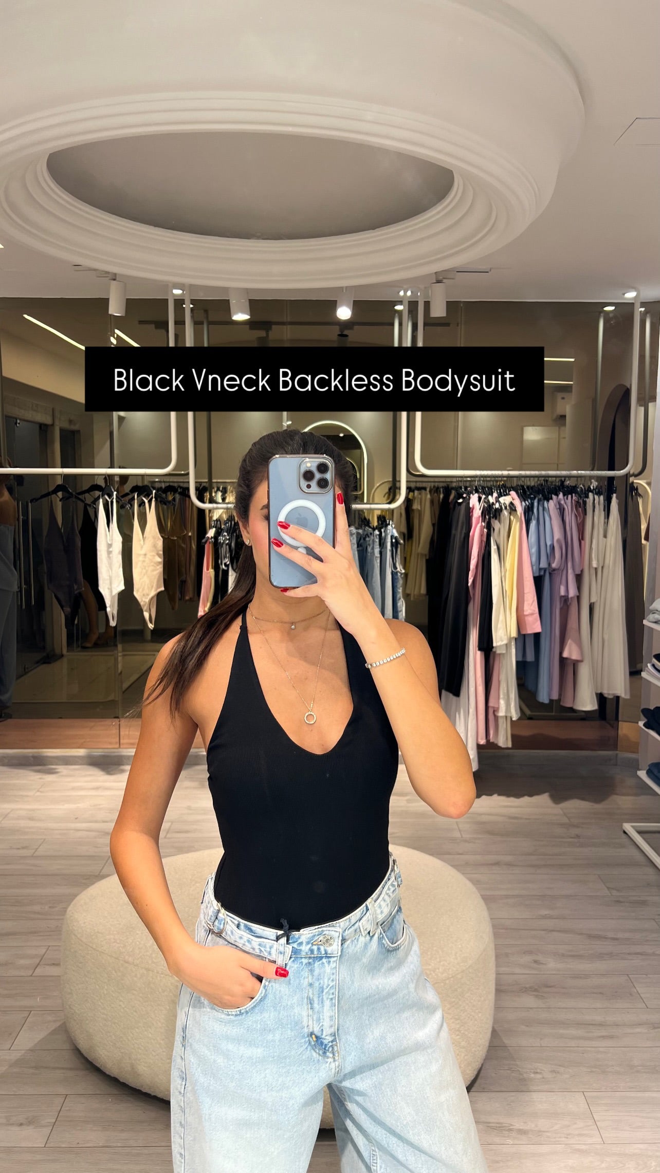 Backless V neck ribbed bodysuit