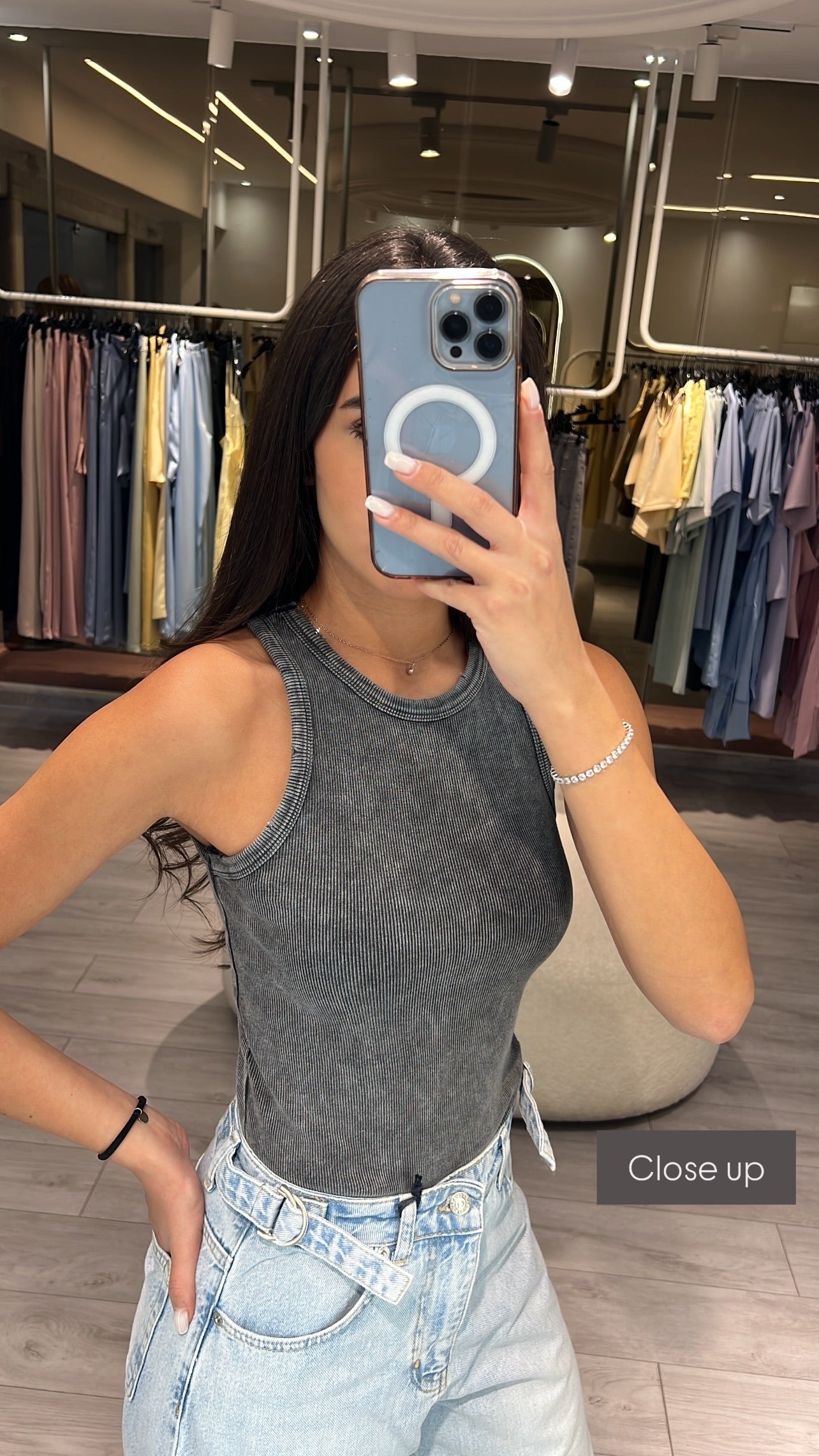 Grey halter ribbed top